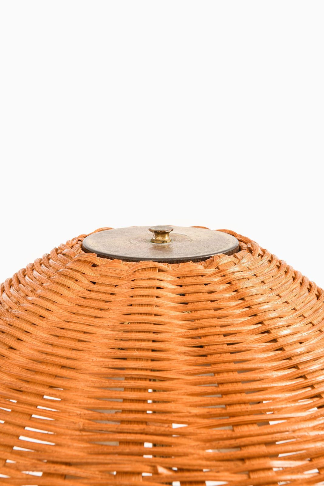Height Adjustable Floor Lamp In Brass, Woven Cane And Rattan Shade, 1940's photo for sale