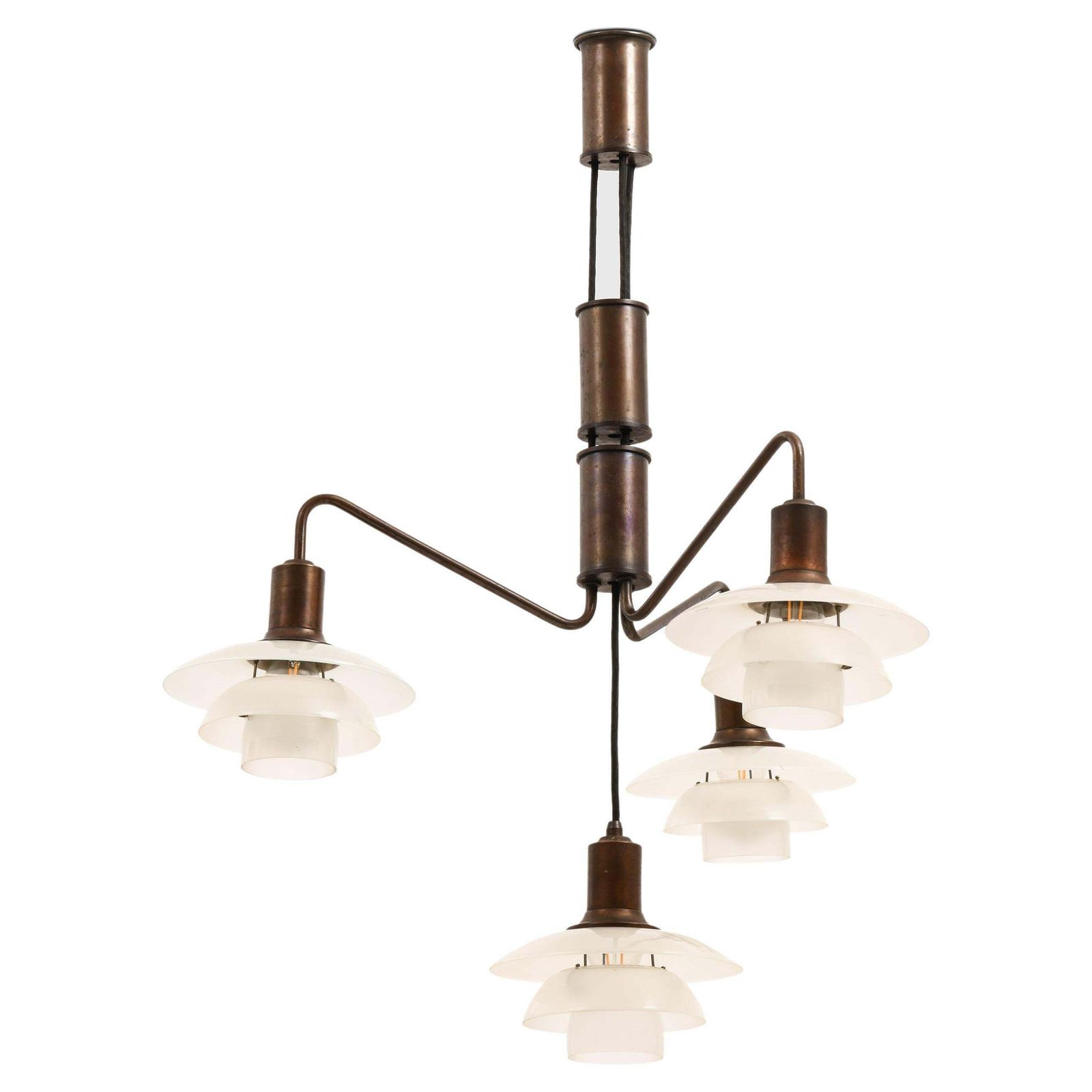 Ceiling Lamp In Browned Brass Frame, Glass Shades By Poul Henningsen, 1931 1937