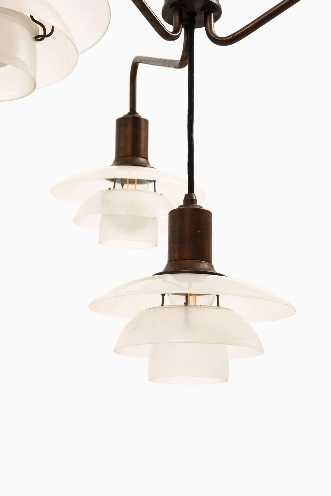 Ceiling Lamp In Browned Brass Frame, Glass Shades By Poul Henningsen, 1931 1937 photo Lighting