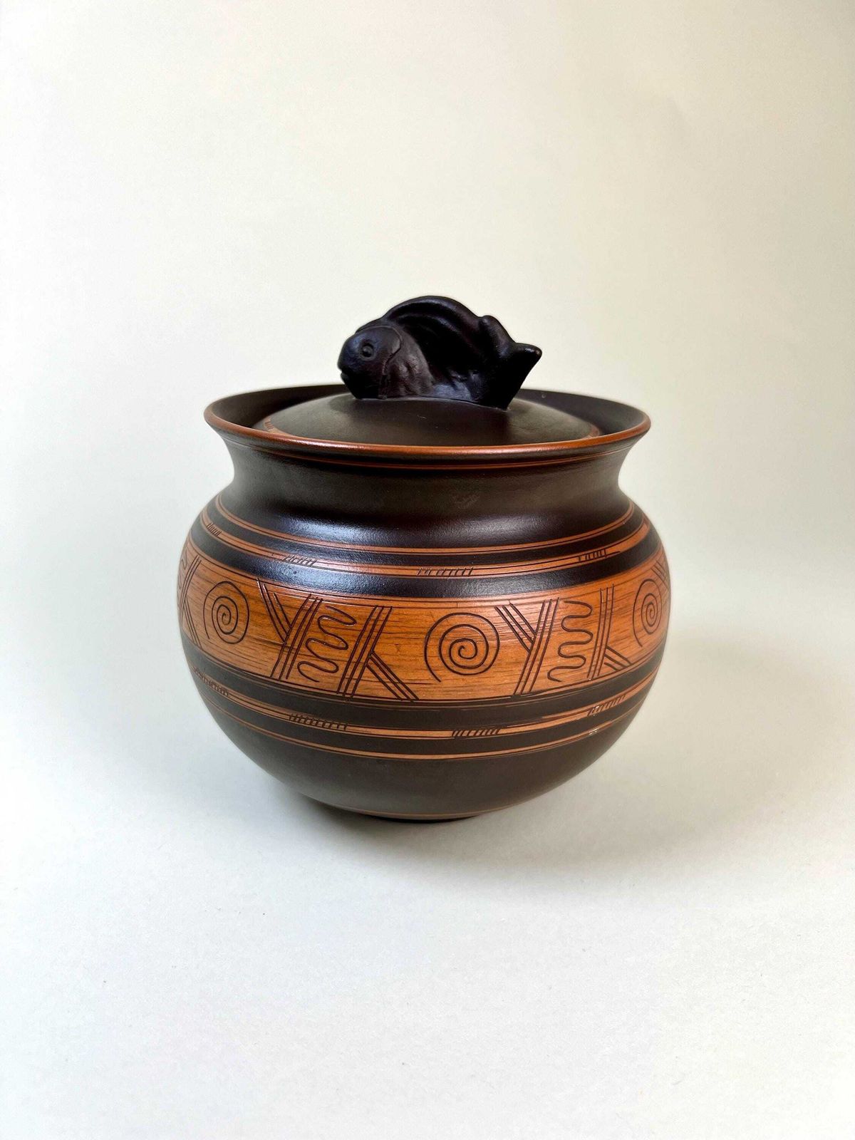 Vintage Swiss Studio Pottery Lidded Ceramic Pot By Frick, Handmade Folk Art Canister photo furniture