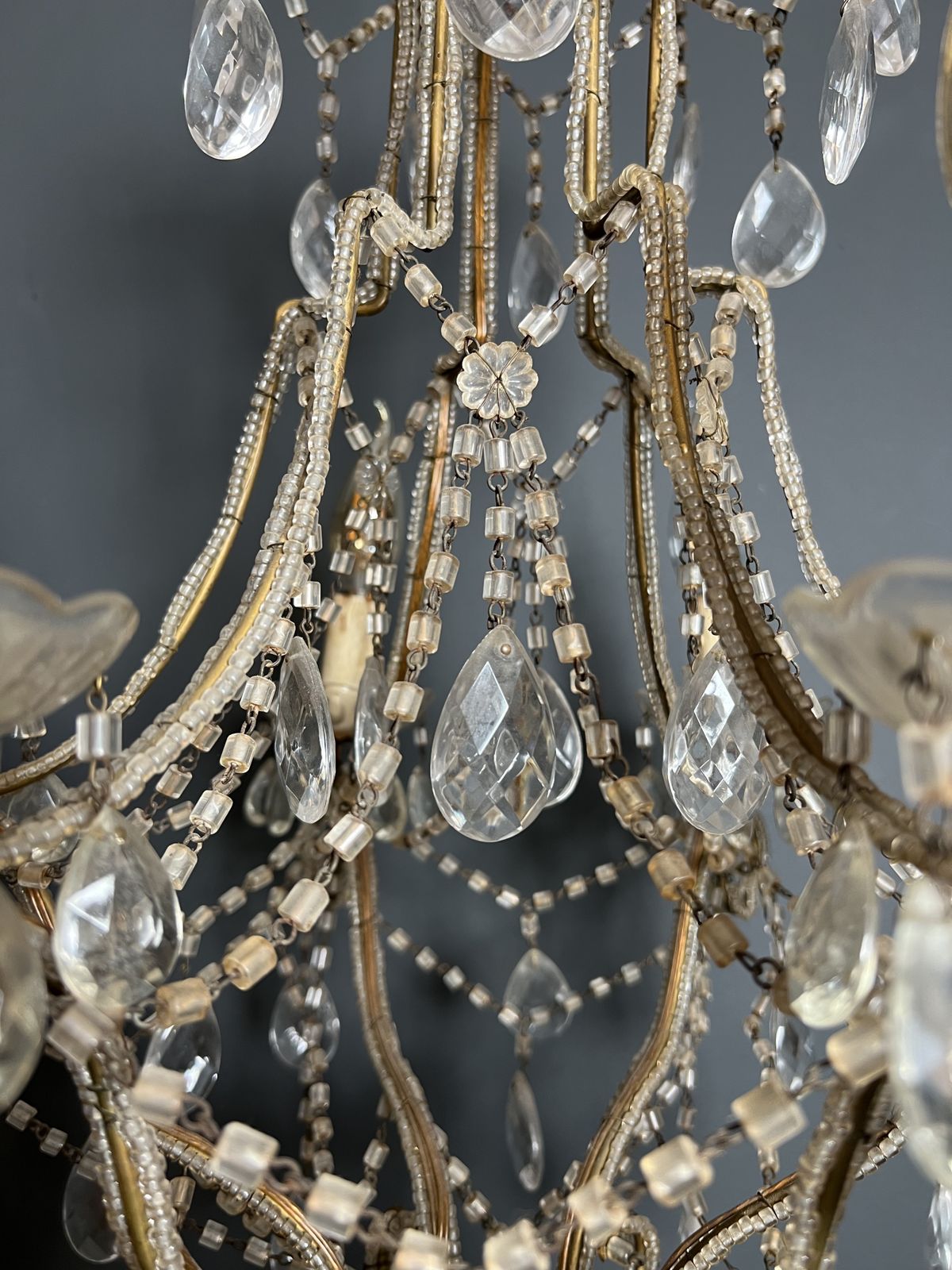 photo for sale Italian Pearl And Crystal Chandelier
