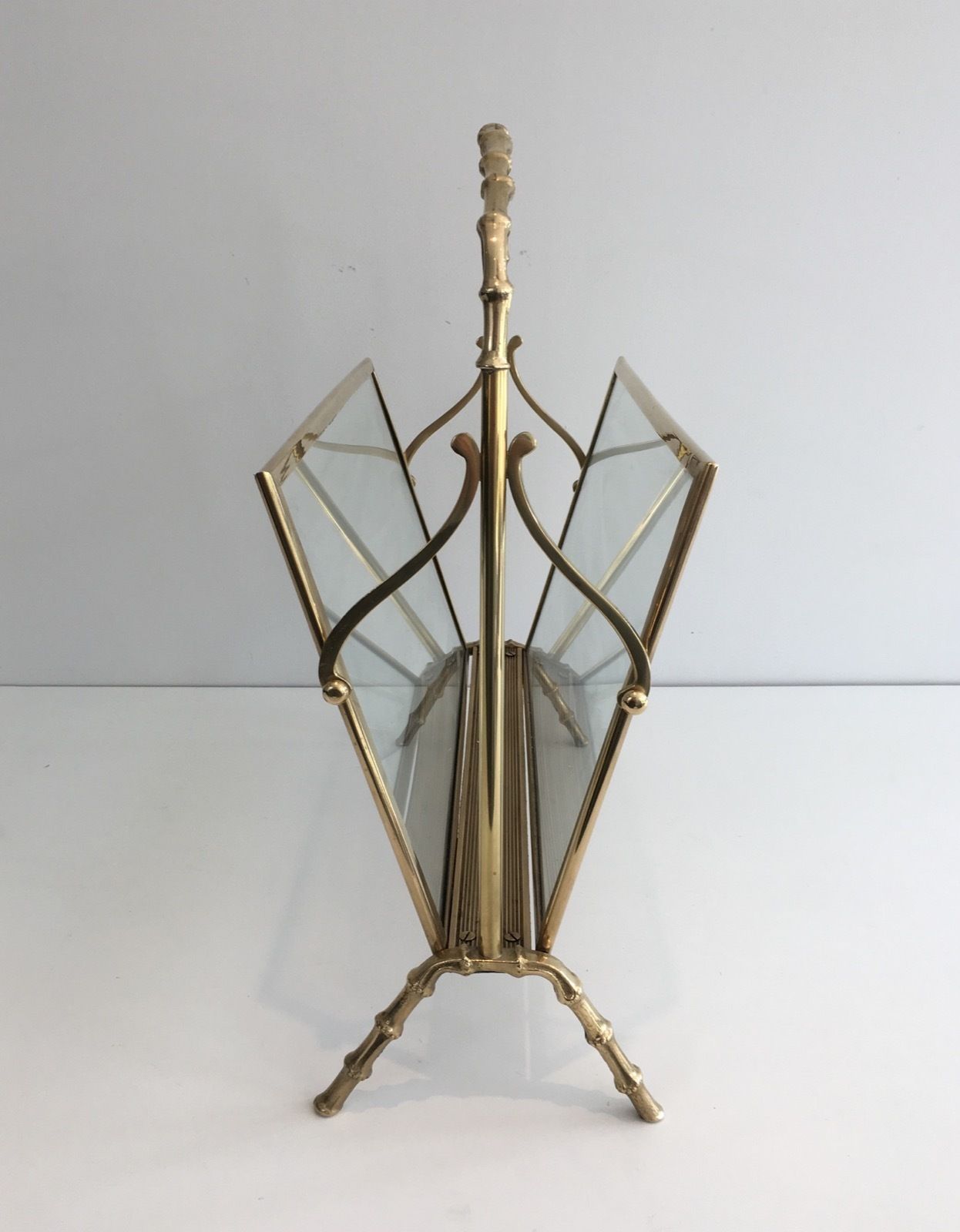 photo for sale Faux Bamboo Style Magazine Rack In Brass From Maison Baguès