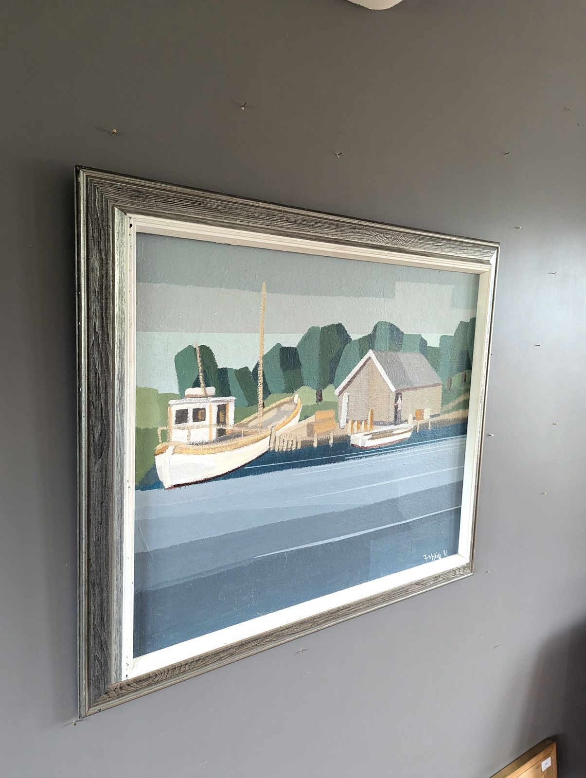 The Boathouse, Oil Painting, 1990s photo for sale