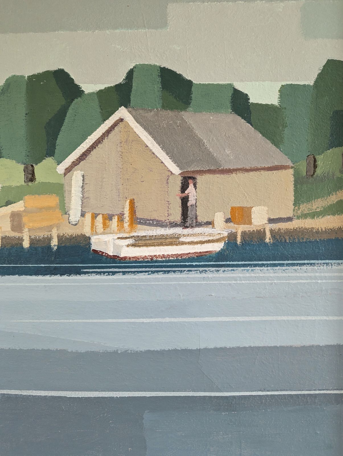 The Boathouse, Oil Painting, 1990s photo vintage