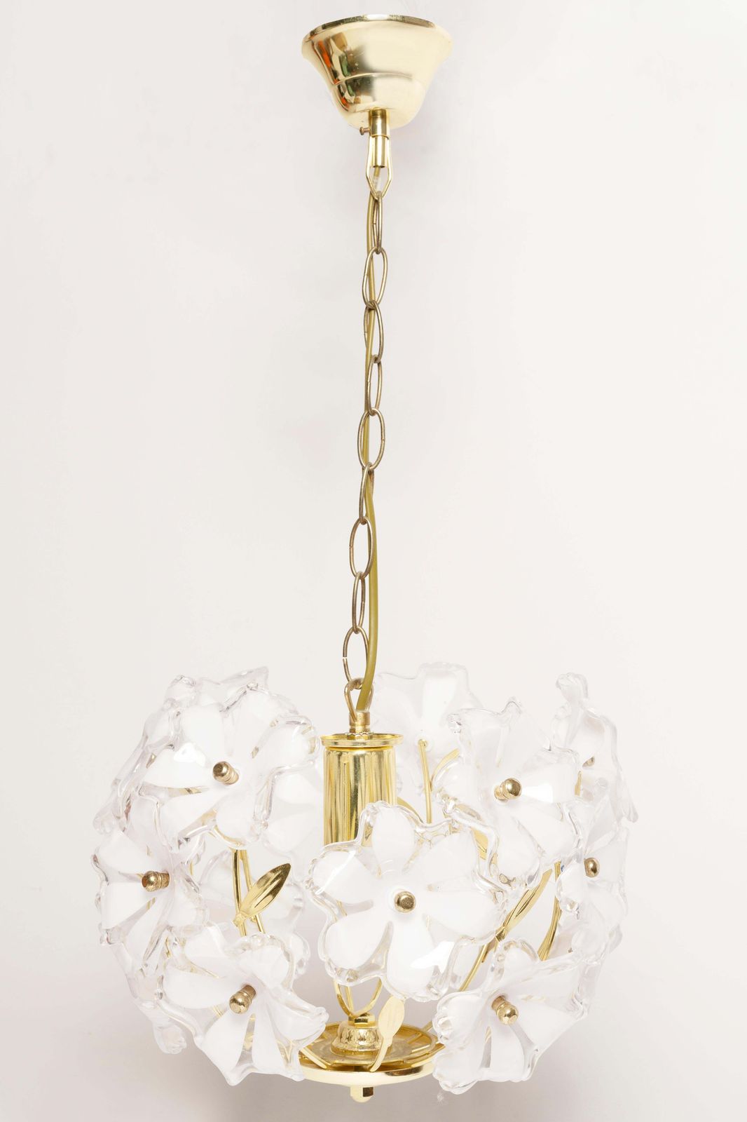 Mid Century, Hollywood Regency Medium Ceiling Lamp, White Flowers, Italy, 1960s photo furniture