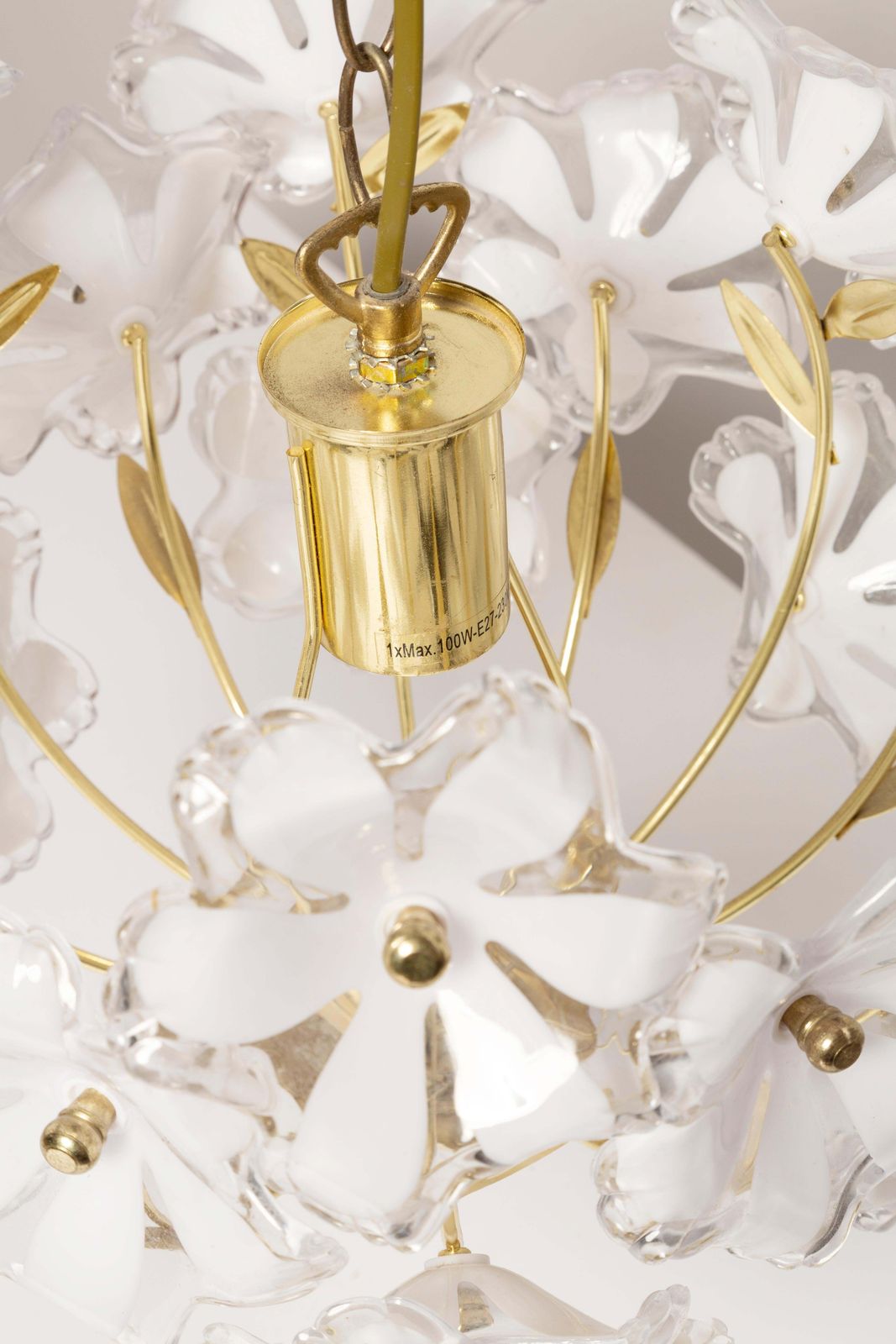 Mid Century, Hollywood Regency Medium Ceiling Lamp, White Flowers, Italy, 1960s photo vinterior