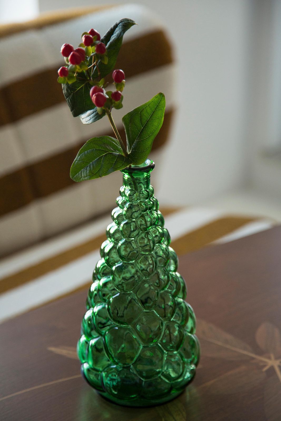 Midcentury Rare Green Empoli Glass Decanter Bottle, Italy, 1960s photo for sale