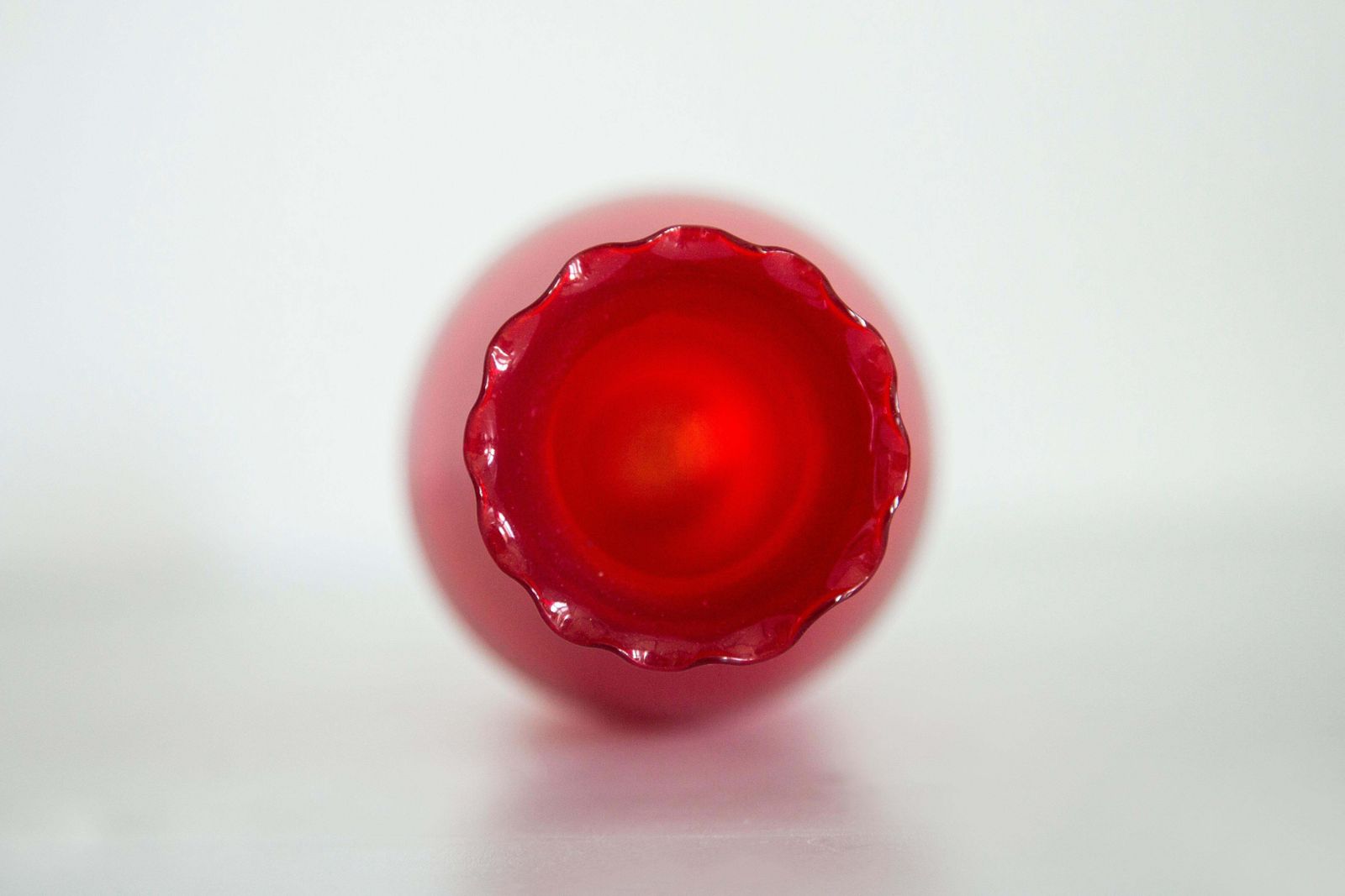 Mid Century Glass Slim Red Vase With A Frill, Europe, 1960s photo vintage