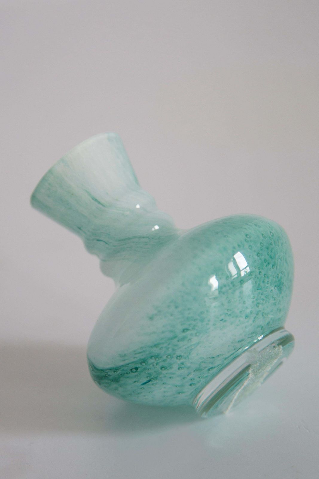 Mid Century Murano Glass White And Green Mini Vase, Europe, 1990s photo vintage