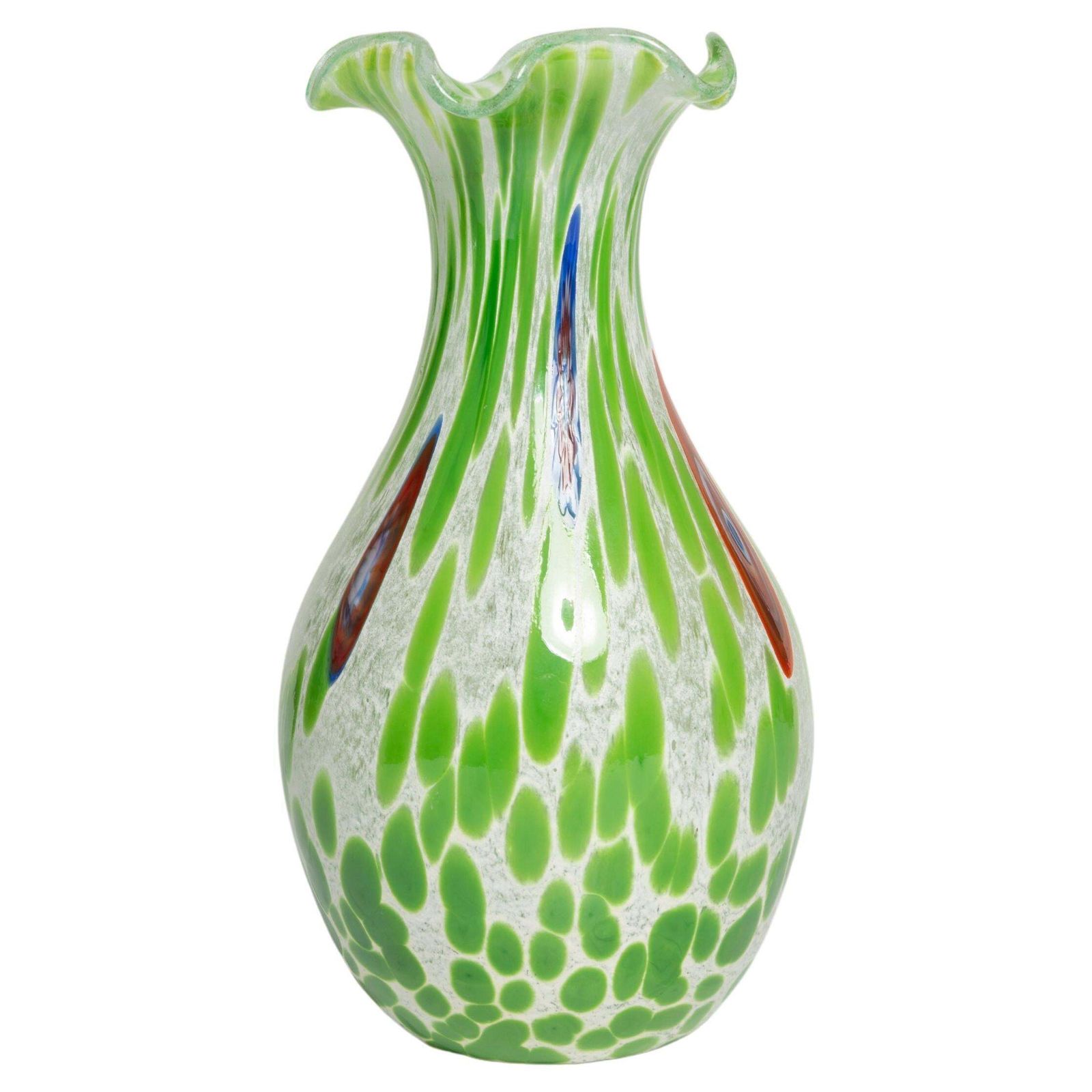 Mid Century Vintage Murano Vaasje Met Groene Stippen, Italië, Jaren 1960
