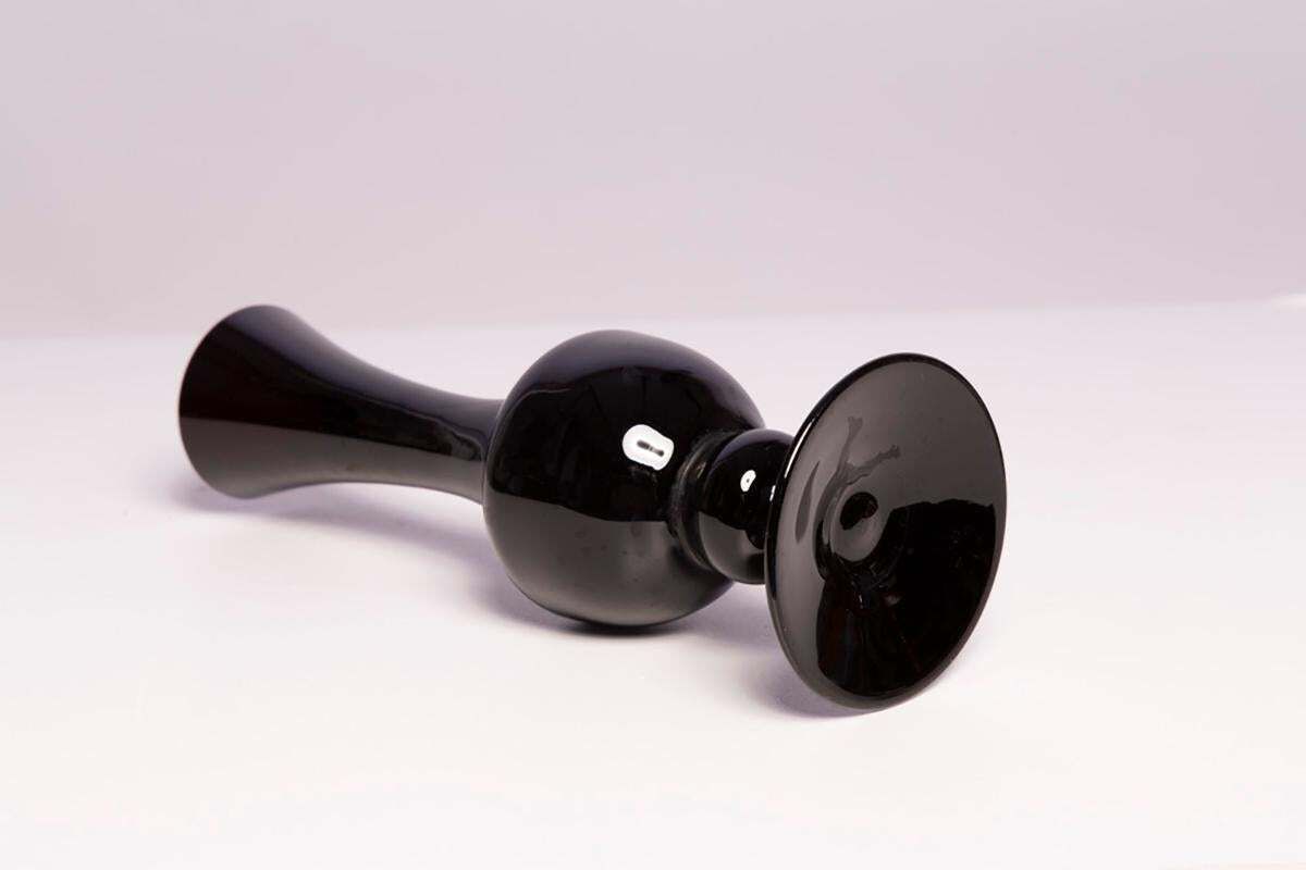 Slim Mid Century Vintage Black Dark Purple Glossy Vase, Europe, 1960s photo vintage