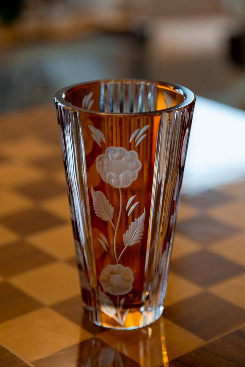 Mid Century Vintage Transparent And Orange Crystal Vase, Italy, 1960s photo furniture
