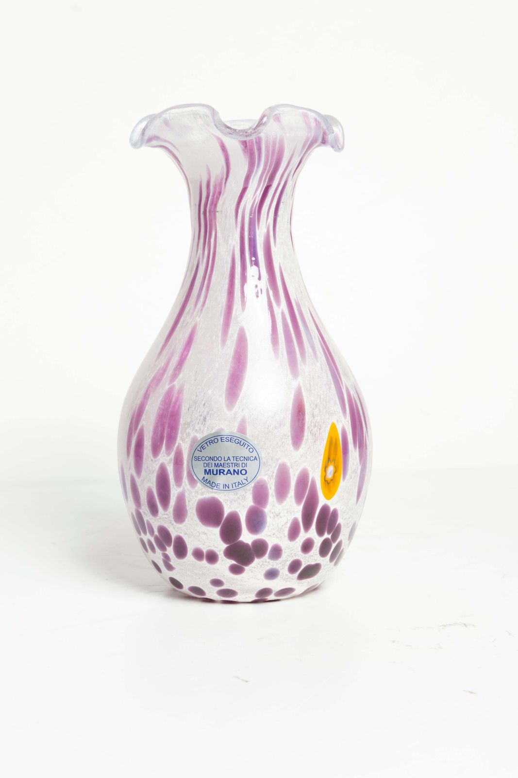 Mid Century Vintage Purple Dots Small Murano Vase, Italy, 1960s photo 77.0
