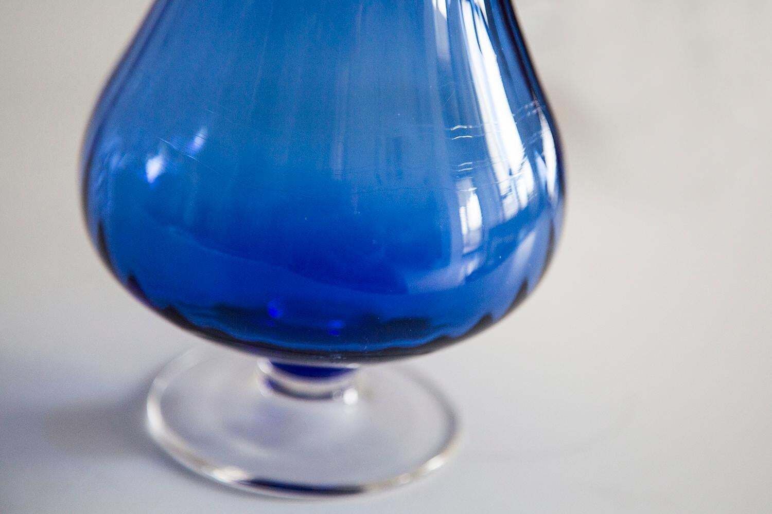 Home Decor Mid Century Vintage Small Blue Crystal Vase, 20th Century, Europe, 1960s photo