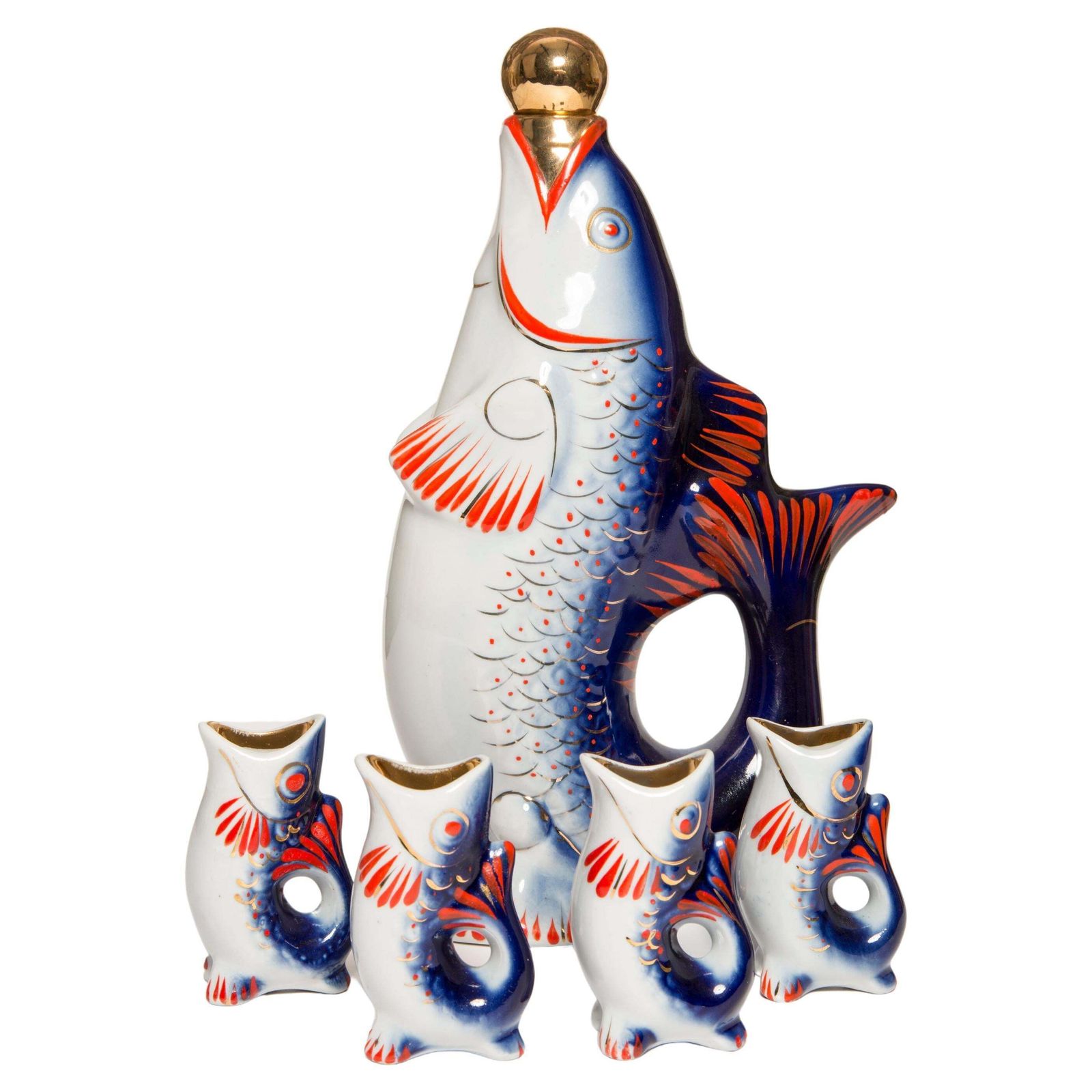 Blue Fish Glass Decanter And Glasses, 20th Century, Europe, 1960s