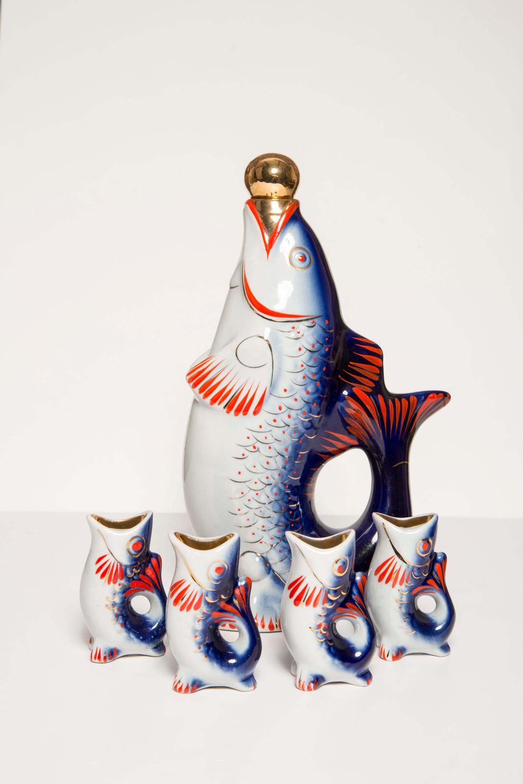 Blue Fish Glass Decanter And Glasses, 20th Century, Europe, 1960s photo buy
