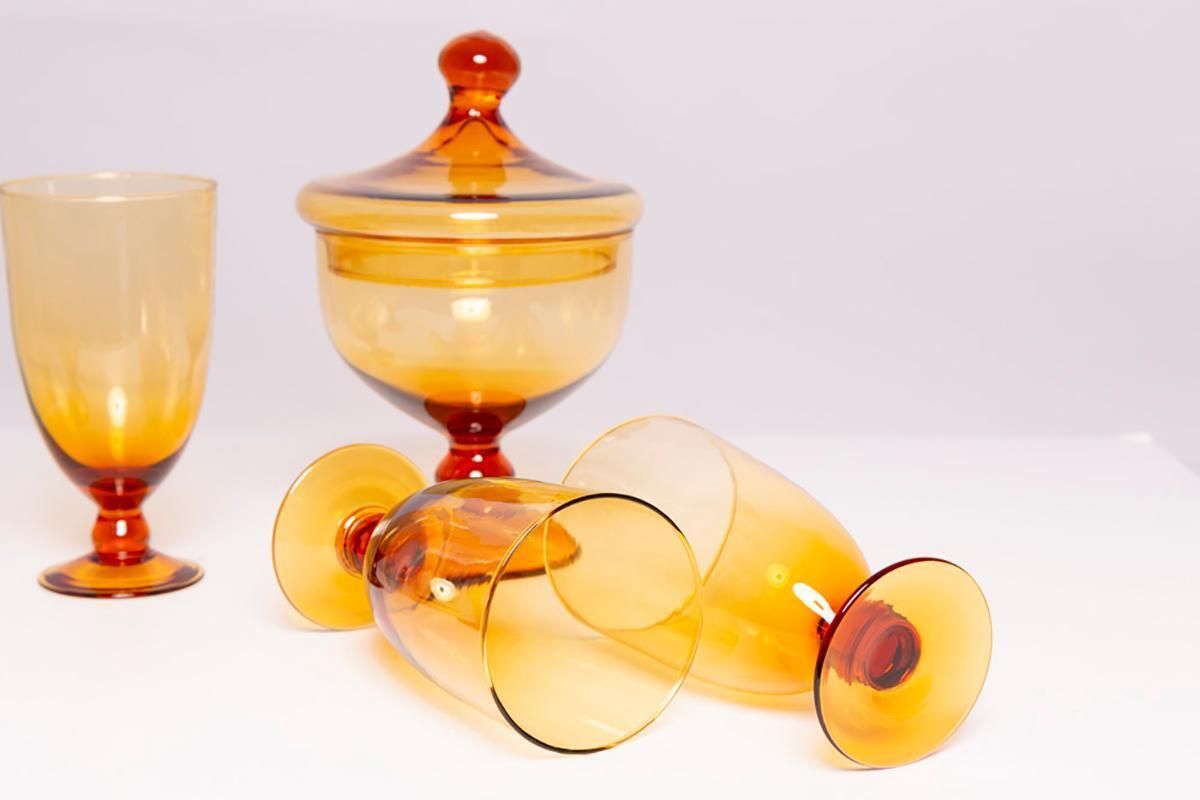 Set Of Four Mid Century Glasses And Sugar Bowl, Murano, Europe, 1960s photo vintage