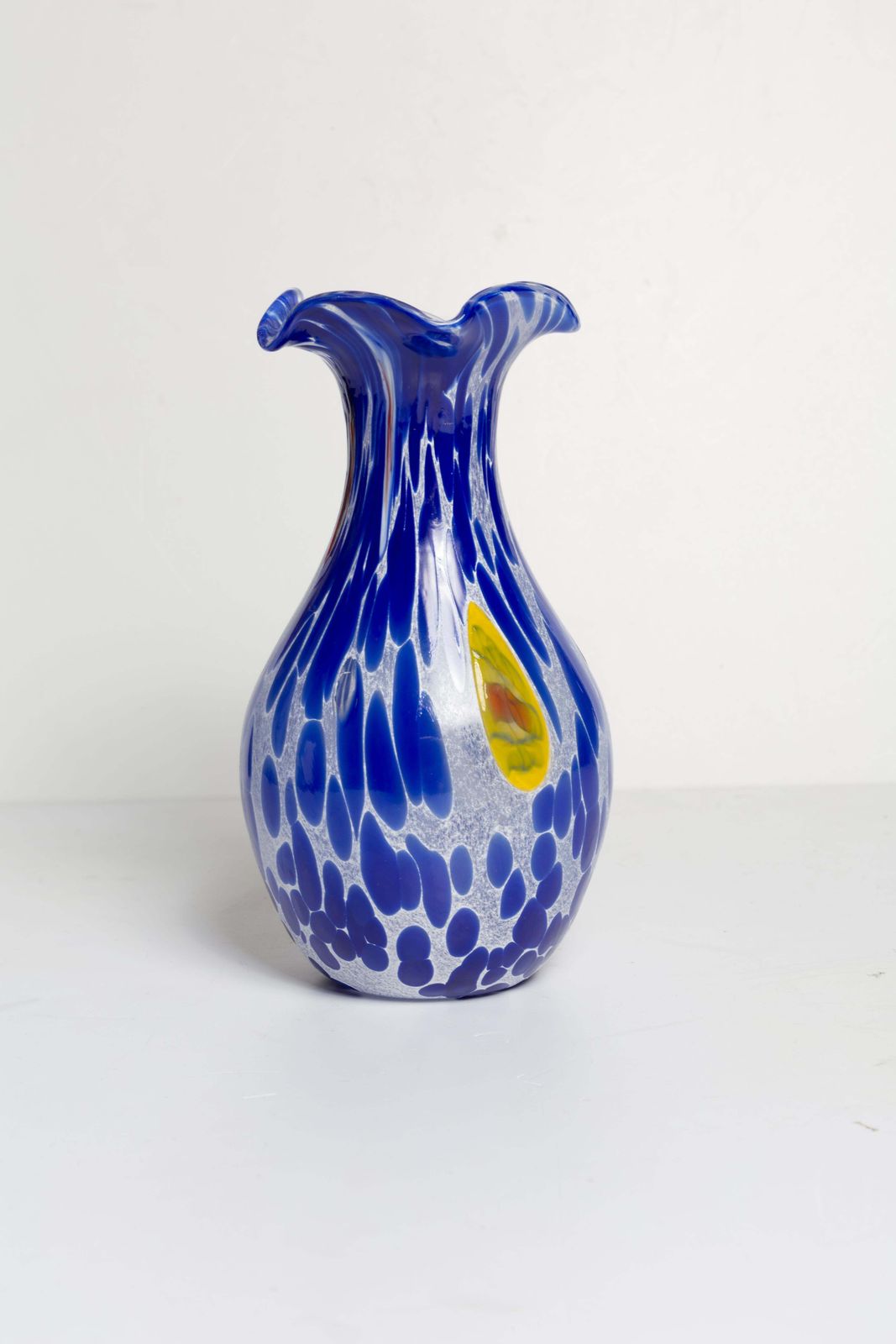 Mid Century Vintage Blue Dots Small Murano Vase, Italy, 1960s photo 77.0