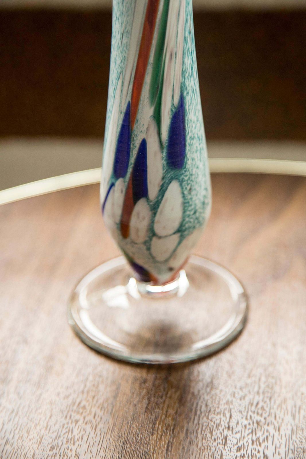 Midcentury Vintage White And Blue Slim Murano Vase, Italy, 1960s photo Home Decor