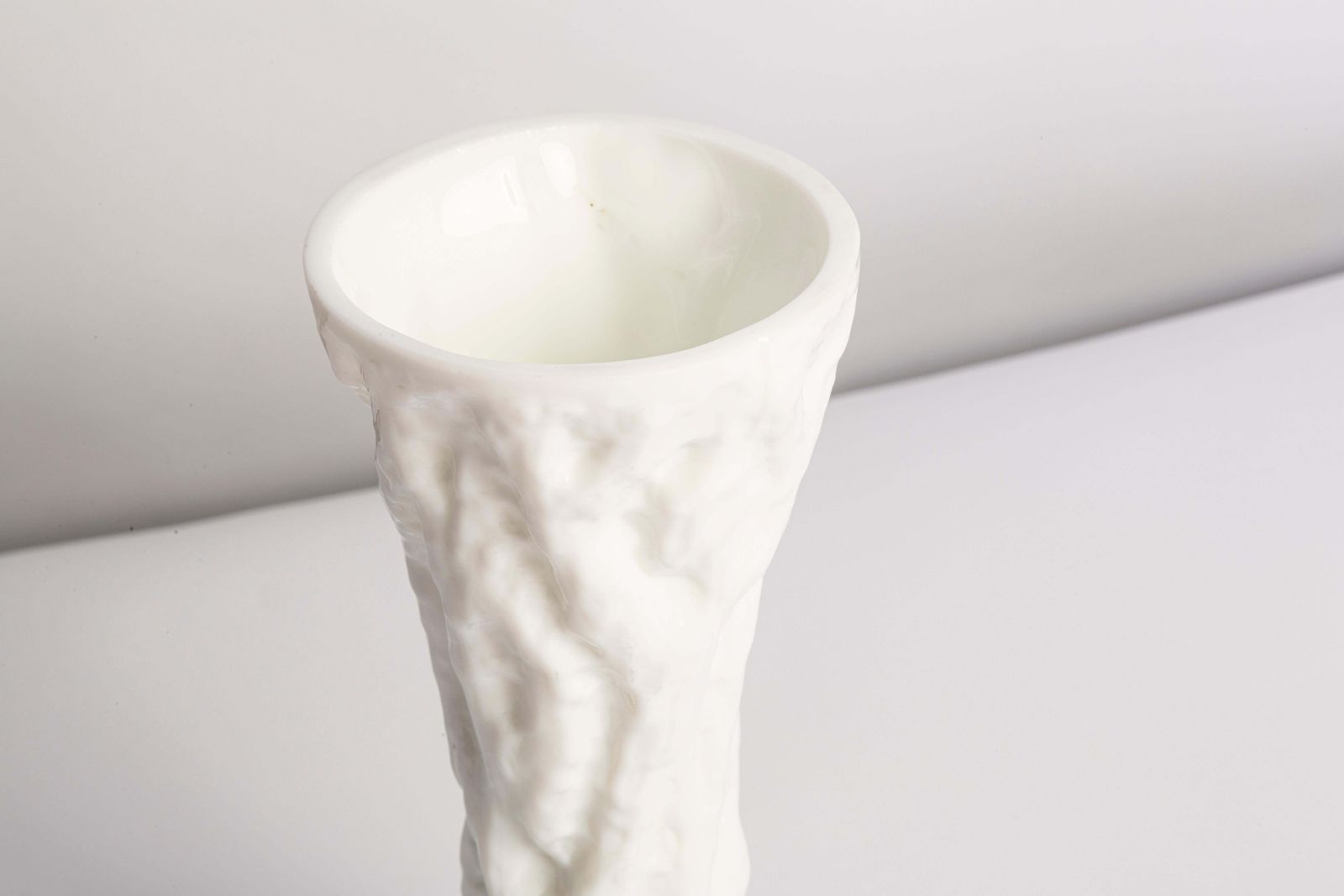 Mid Century Vintage White Ingrid Glass Vase Rock Crystal, Germany, 1970s photo 179.0