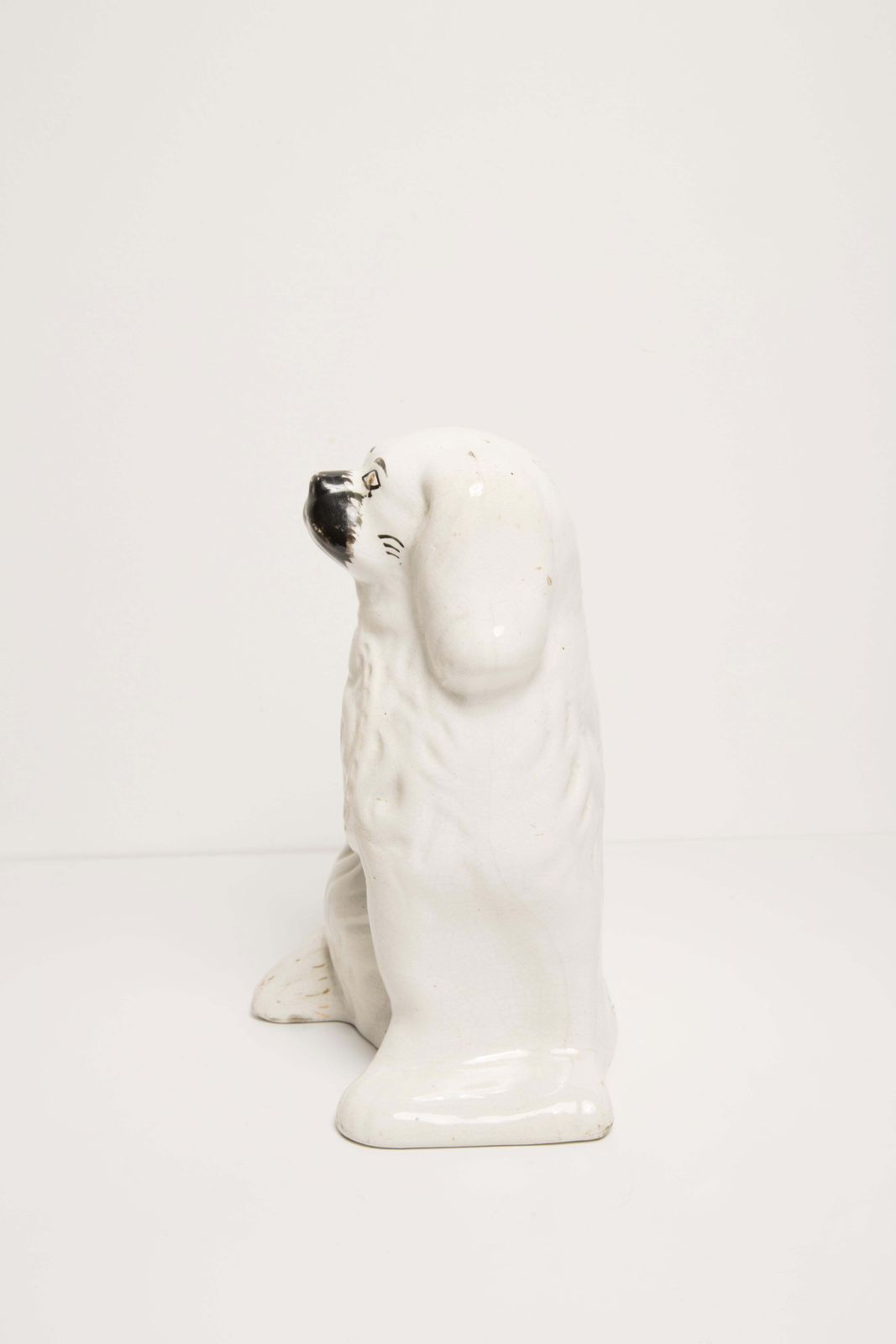 Mid Century White Spaniel Dog Sculpture Staffordshire England, 1960s photo Art