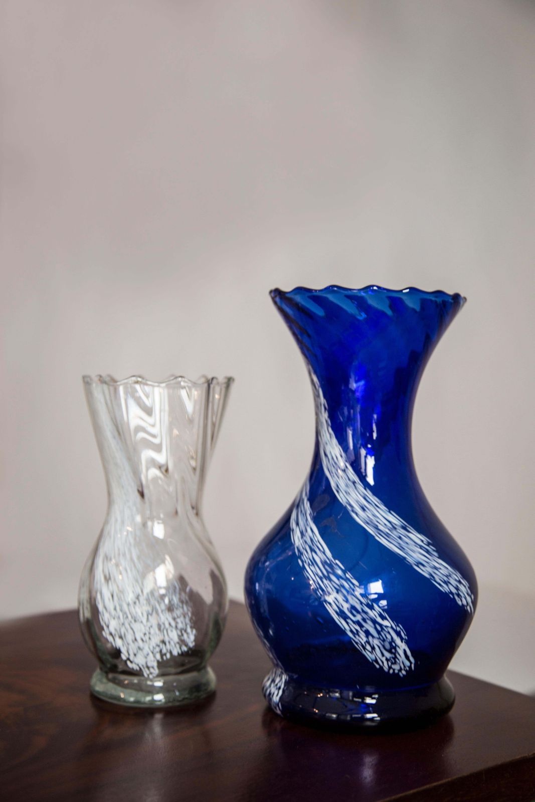 Mid Century Vintage Blue And White Artistic Glass Vase, Europe, 1970s photo vinterior