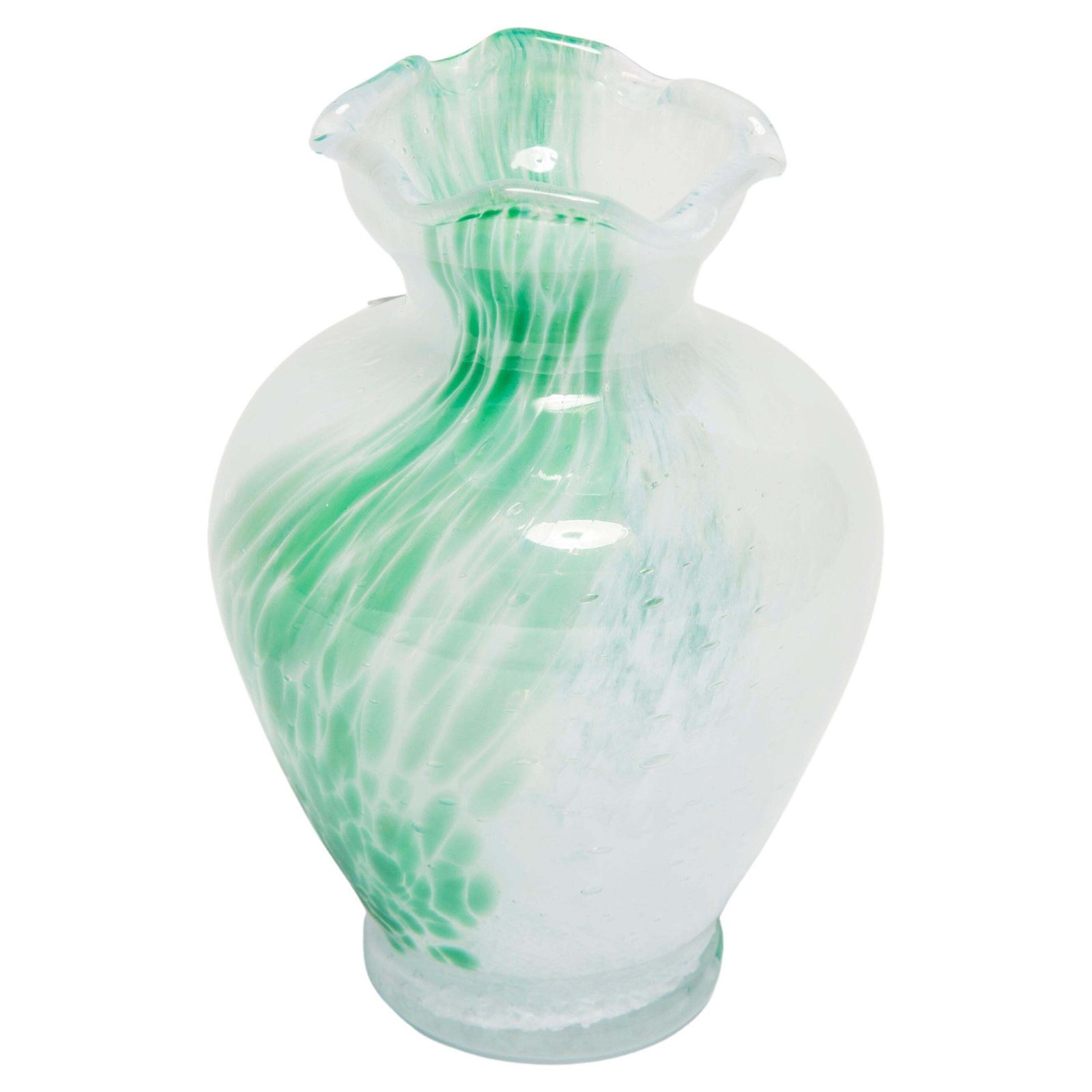 Mid Century Vintage White And Green Small Murano Vase, Italy, 1960s