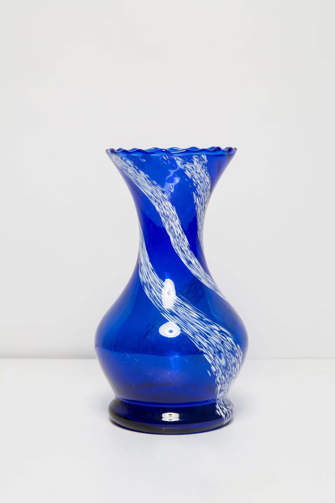 Mid Century Vintage Blue And White Artistic Glass Vase, Europe, 1970s photo buy