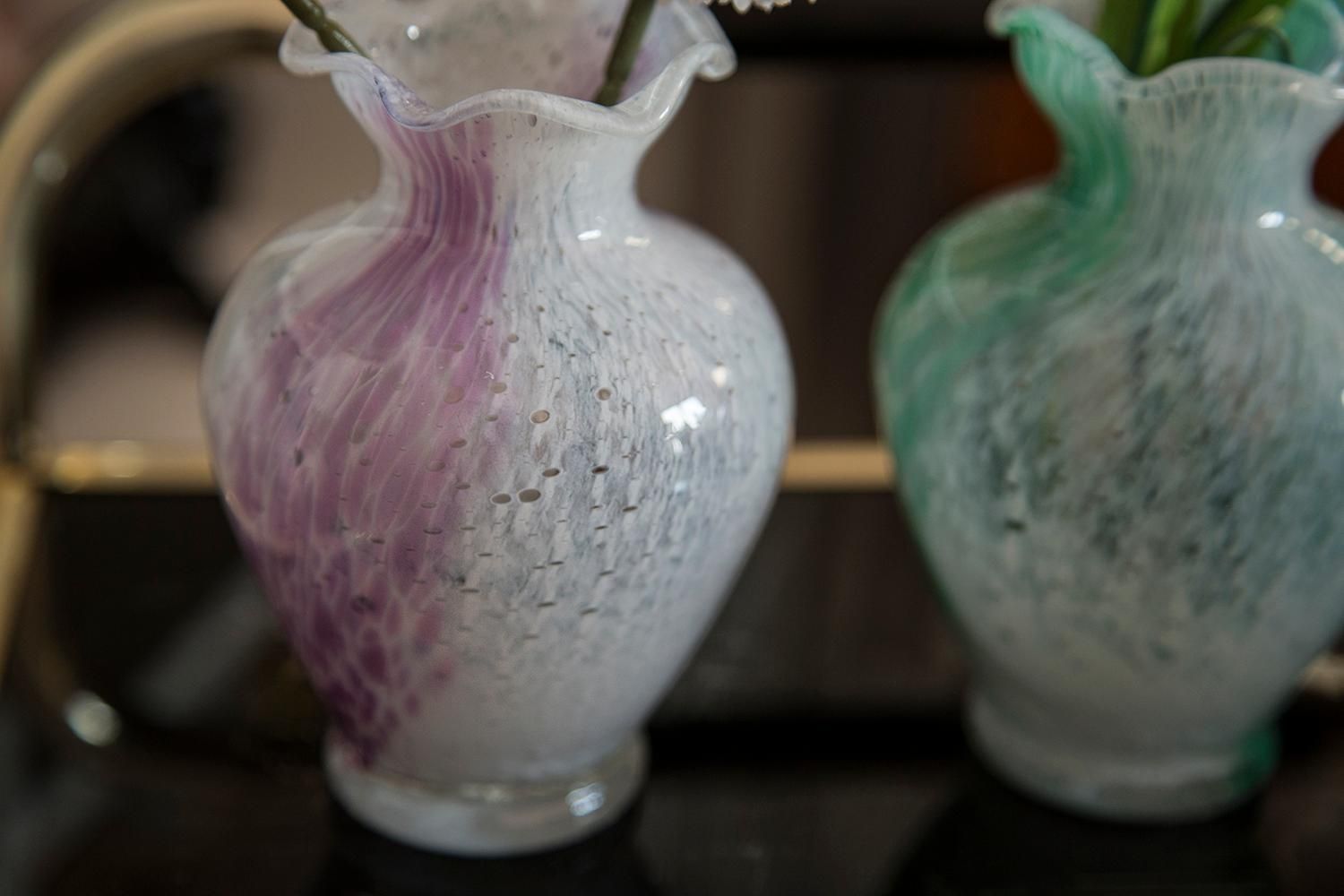 Mid Century Vintage White And Green Small Murano Vase, Italy, 1960s photo vinterior