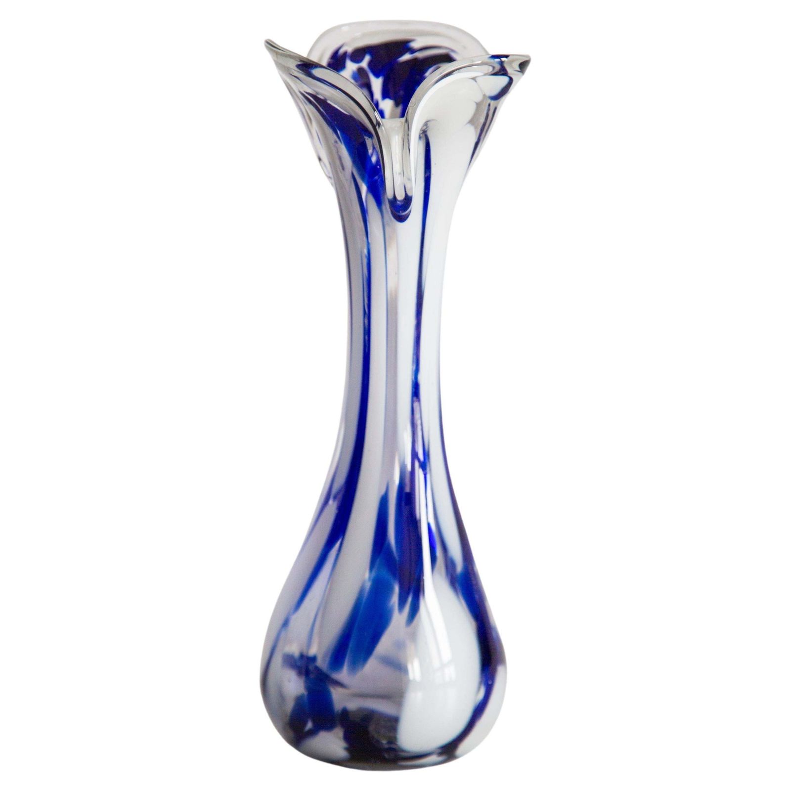 Mid Century Vintage Artistic Glass White And Blue Vase, Europe, 1970s