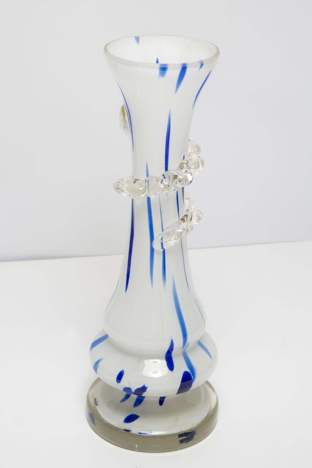 photo furniture Mid Century Vintage Artistic Glass White And Blue Vase, Europe, 1970s