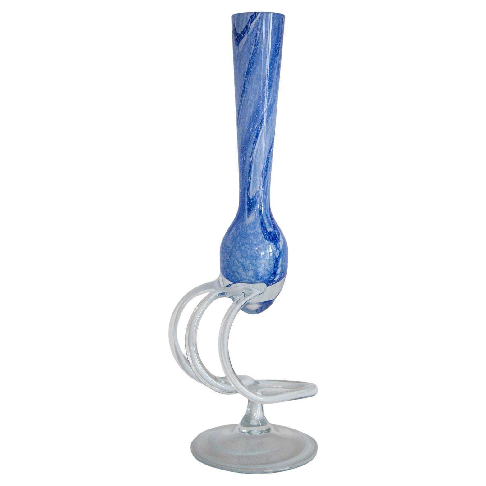 Mid Century Vintage Light Blue Artistic Glass Vase, Candlestick, Europe, 1970s