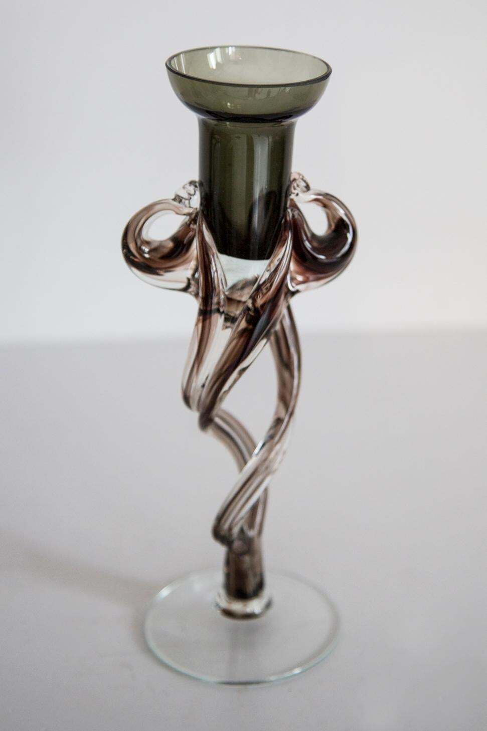 Mid Century Vintage Brown Artistic Glass Vase, Candlestick, Europe, 1970s photo Home Decor