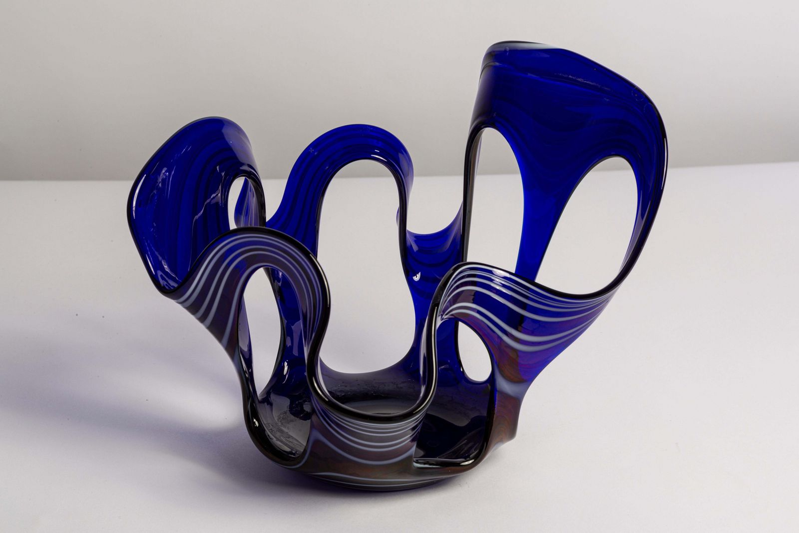 Mid Century Vintage Blue And White Artistic Glass Vase, Europe, 1970s photo furniture