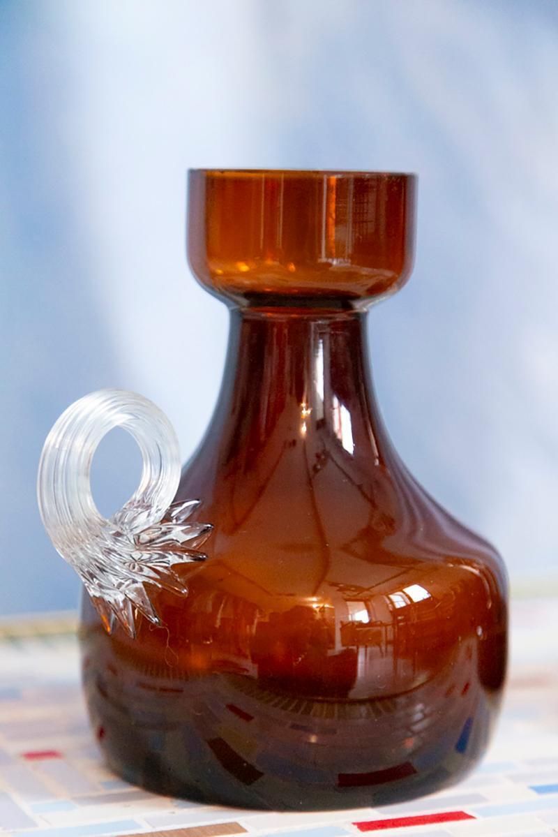 Mid Century Vintage Artistic Glass Brown Vase, Tarnowiec, Europe, 1970s photo Home Decor