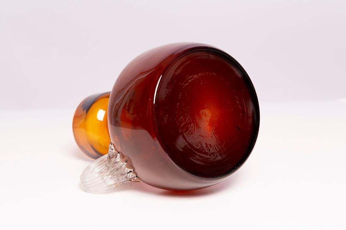 Home Decor Mid Century Vintage Artistic Glass Brown Vase, Tarnowiec, Europe, 1970s photo