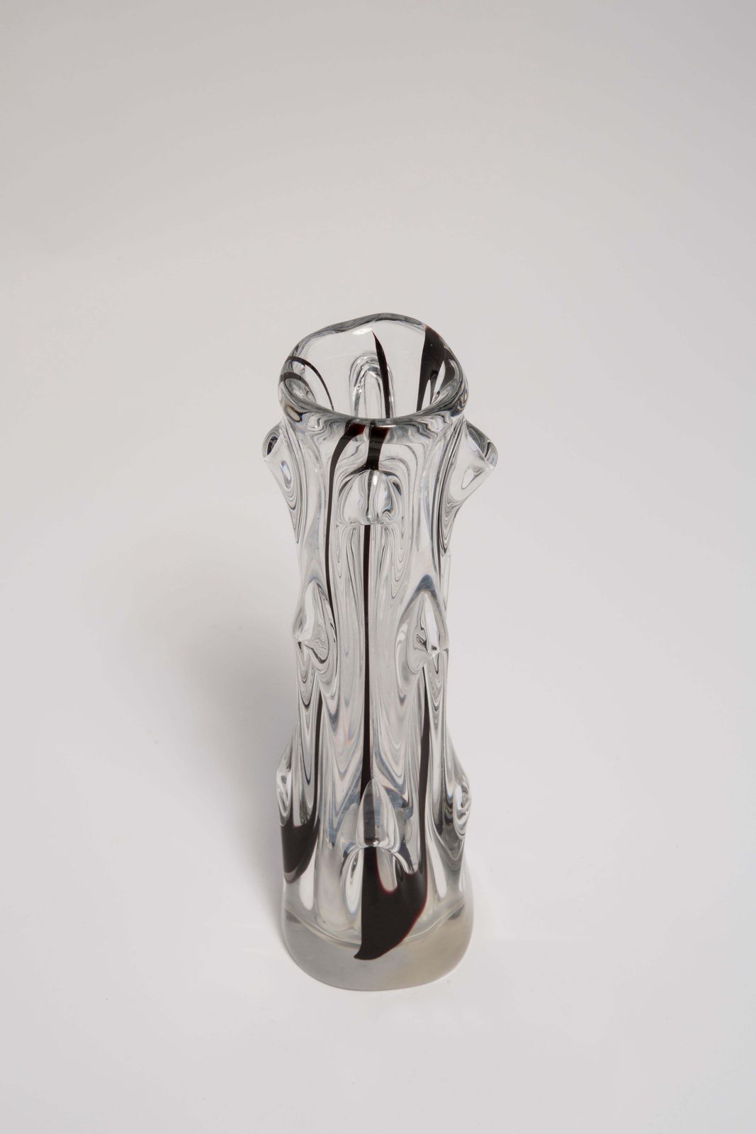 photo furniture Mid Century Vintage Transparent And Black Artistic Glass Vase, Europe, 1970s