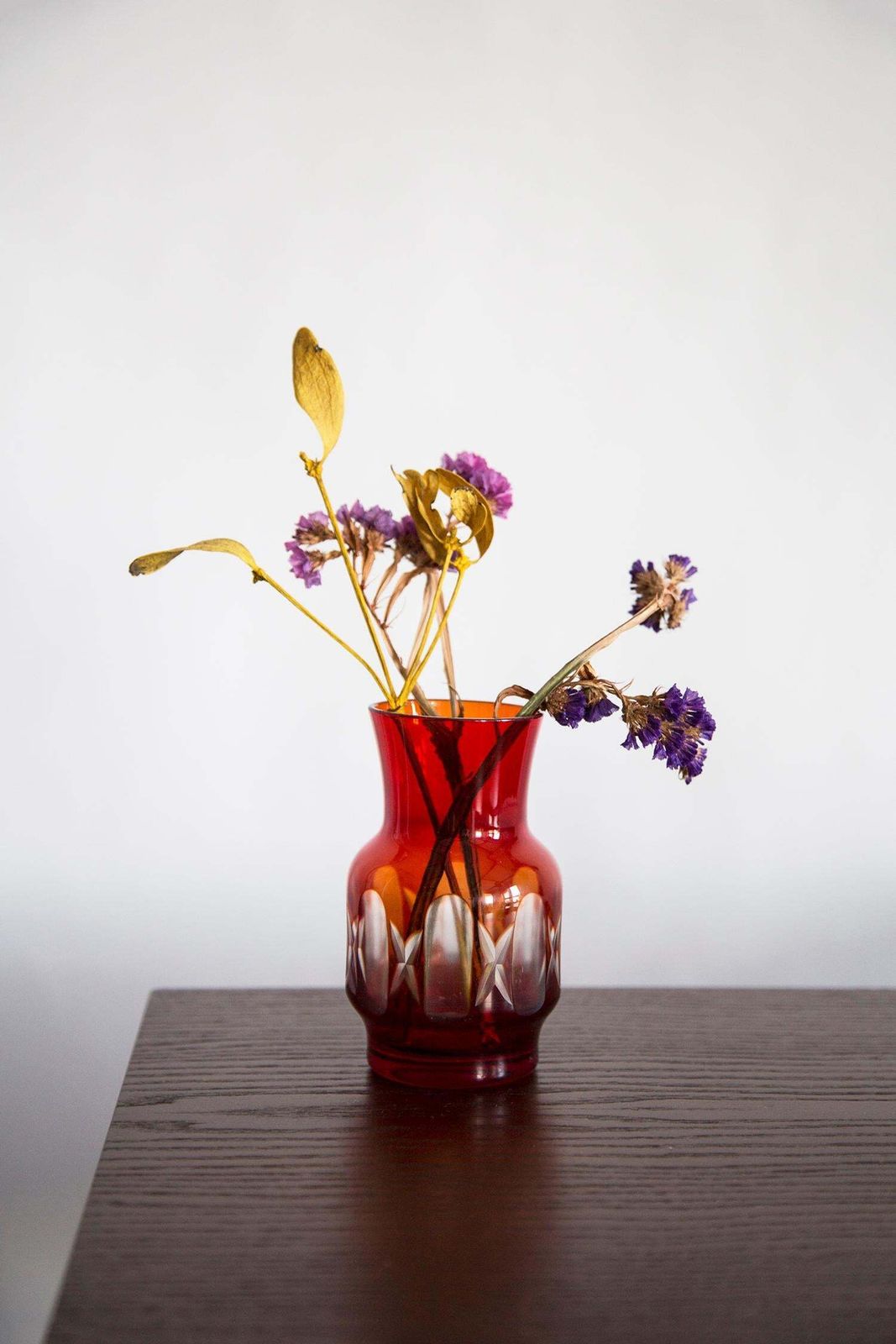 Mid Century Vintage Small Red Crystal Vase, 20th Century, Europe, 1960s photo furniture