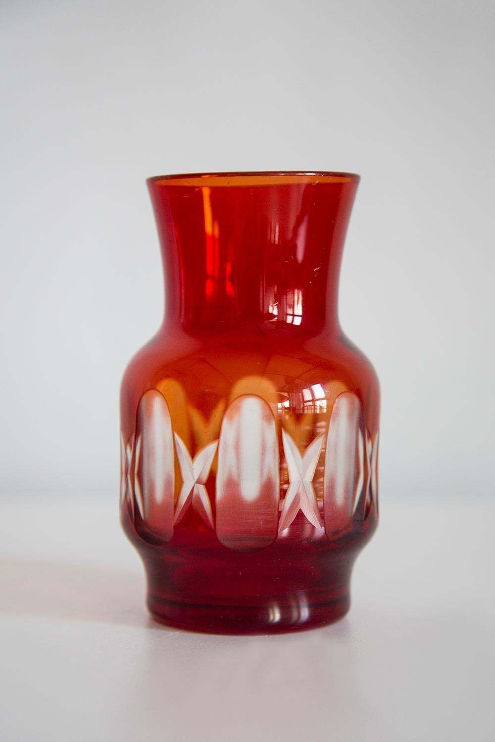 Mid Century Vintage Small Red Crystal Vase, 20th Century, Europe, 1960s photo buy