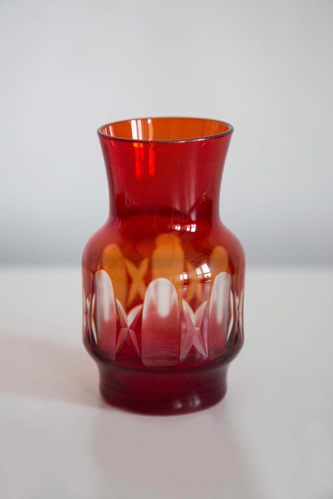 Mid Century Vintage Small Red Crystal Vase, 20th Century, Europe, 1960s photo vintage