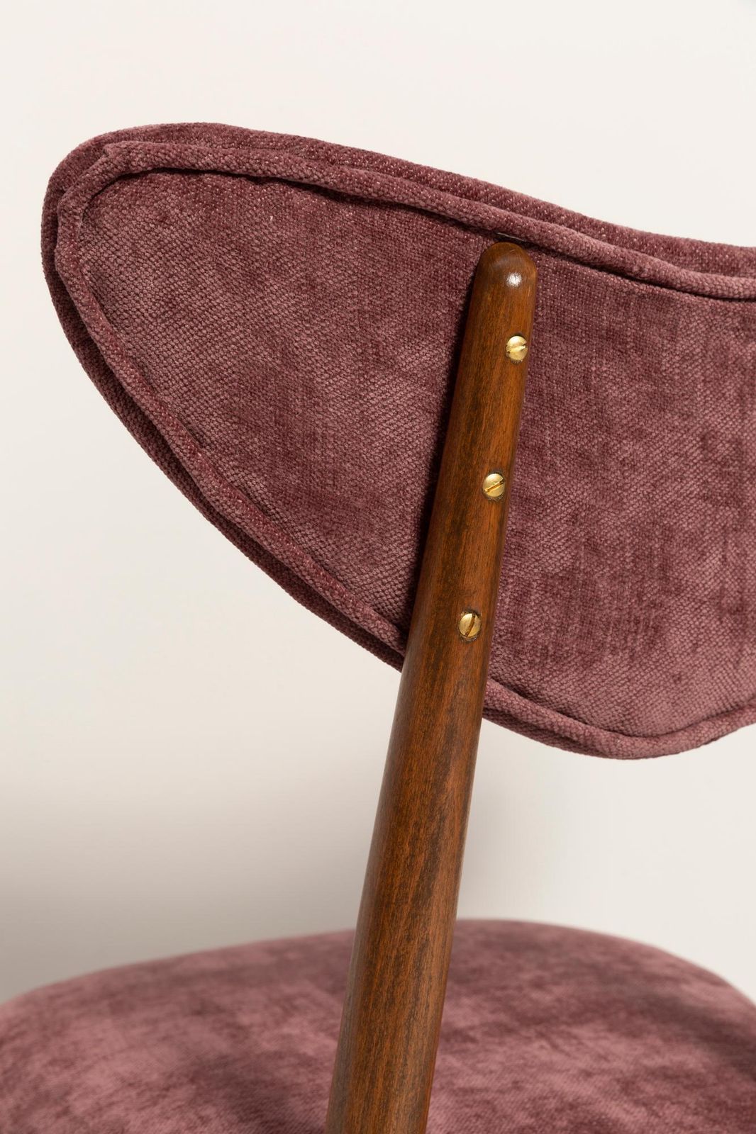 photo vinterior Midcentury Plum Violet Velvet, Walnut Wood Heart Chair, Europe, 1960s