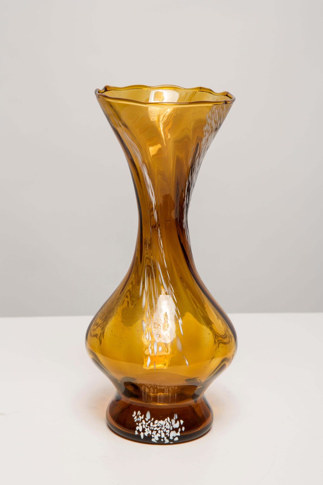 Home Decor Mid Century Vintage White And Yellow Artistic Glass Vase, Europe, 1970s photo