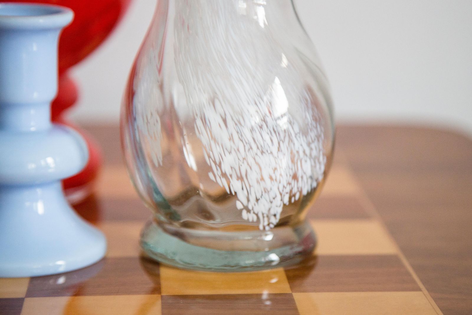 Mid Century Vintage White And Transparent Artistic Glass Vase, Europe, 1970s photo furniture