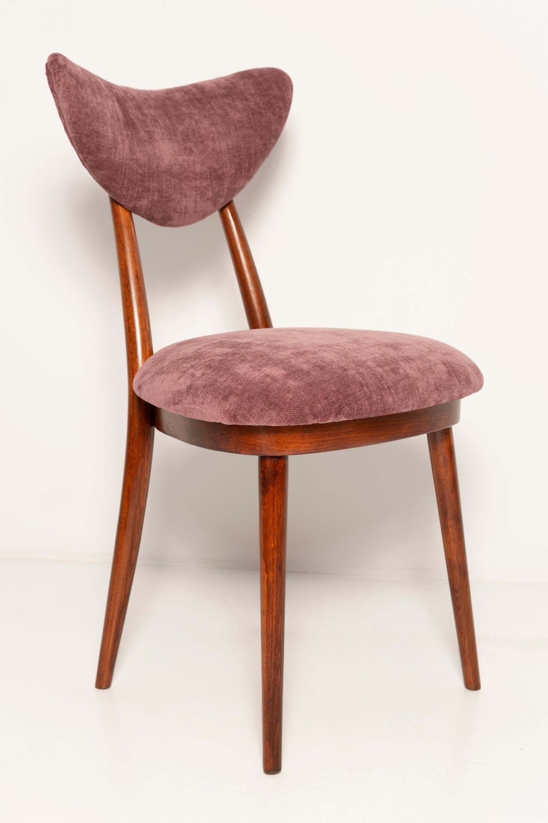 Midcentury Burgundy Pink Violet Velvet Heart Chair, Europe, 1960s photo vinterior