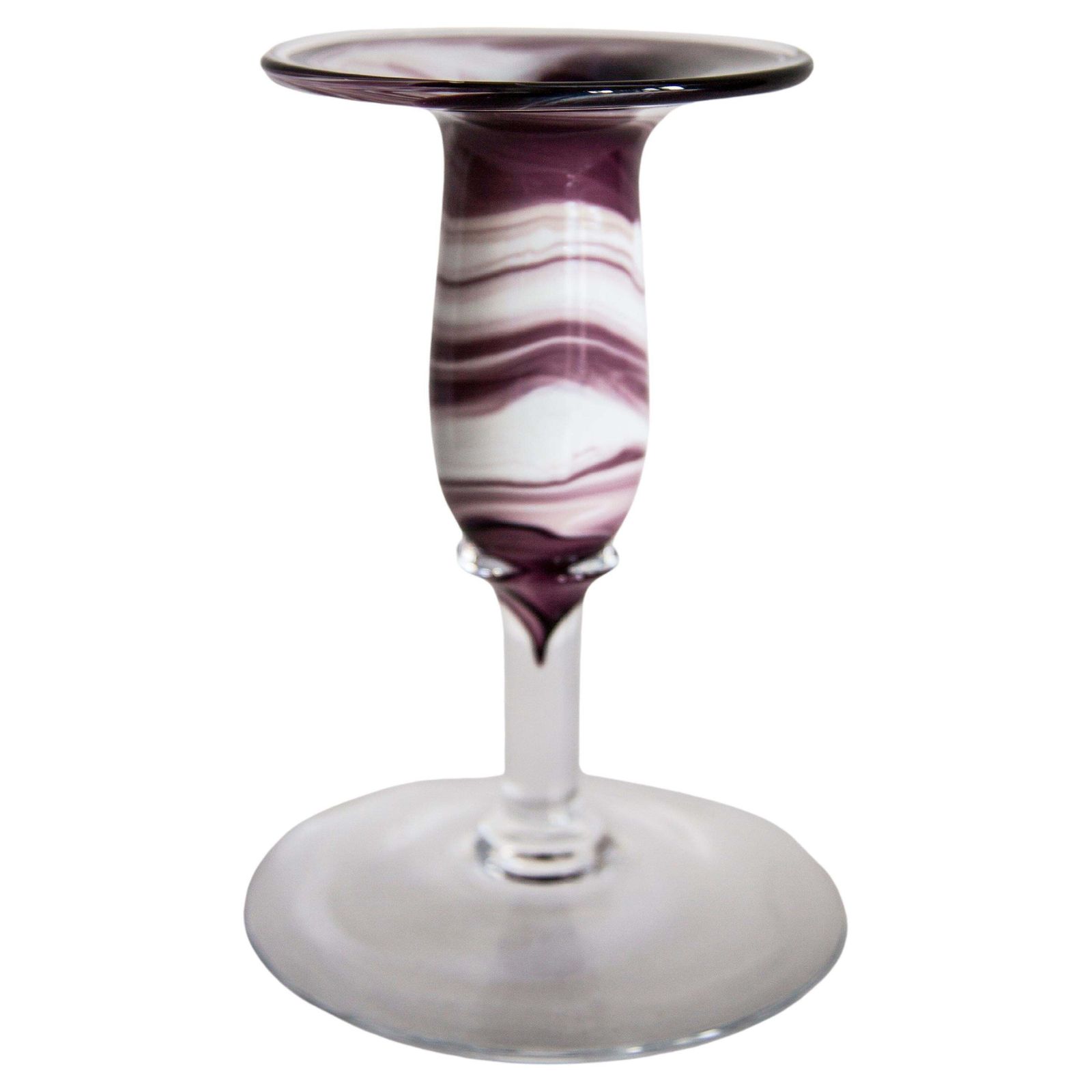 Mid Century White And Purple Small Artistic Glass Candlestick, Europe, 1970s
