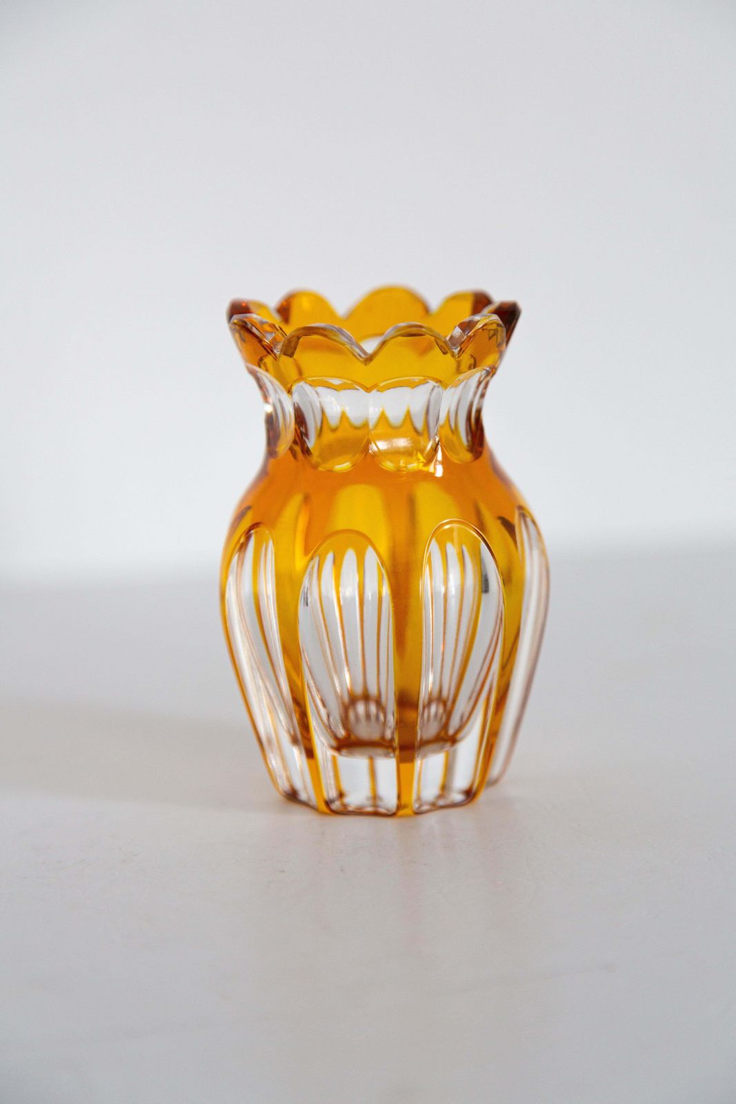 Mid Century Vintage Small Yellow Crystal Vase, Europe, 1960s photo for sale