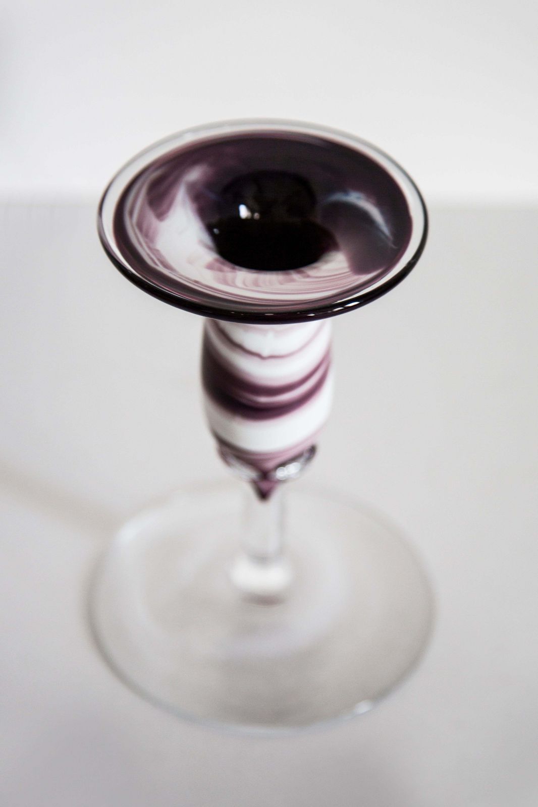 Home Decor Mid Century White And Purple Small Artistic Glass Candlestick, Europe, 1970s photo