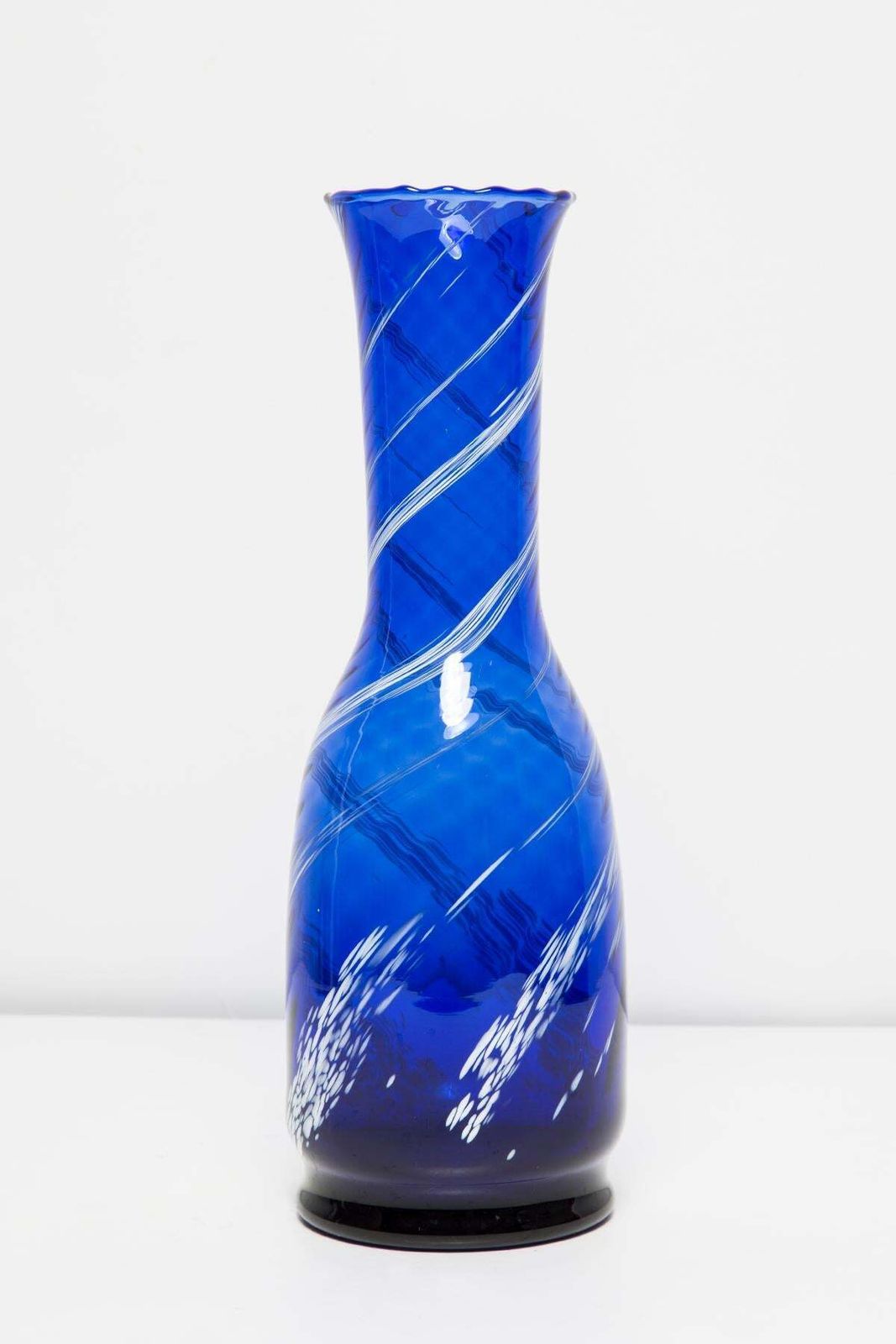 Mid Century Vintage Blue And White Artistic Glass Vase Bottle, Europe, 1970s photo 145.0
