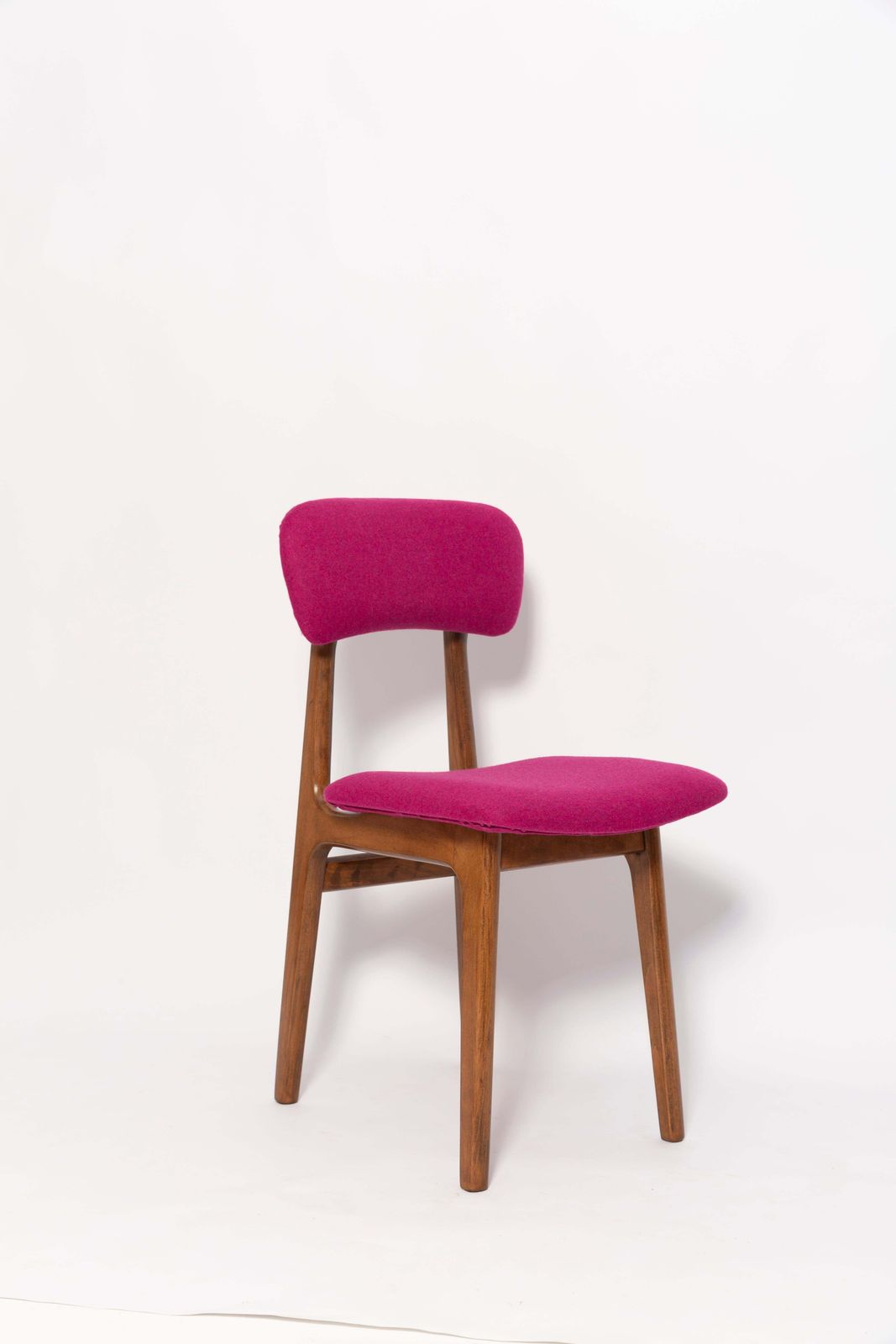 Mid Century Fuchsia Pink Wool Chair, Walnut Wood, Rajmund Halas, Europe, 1960s photo for sale