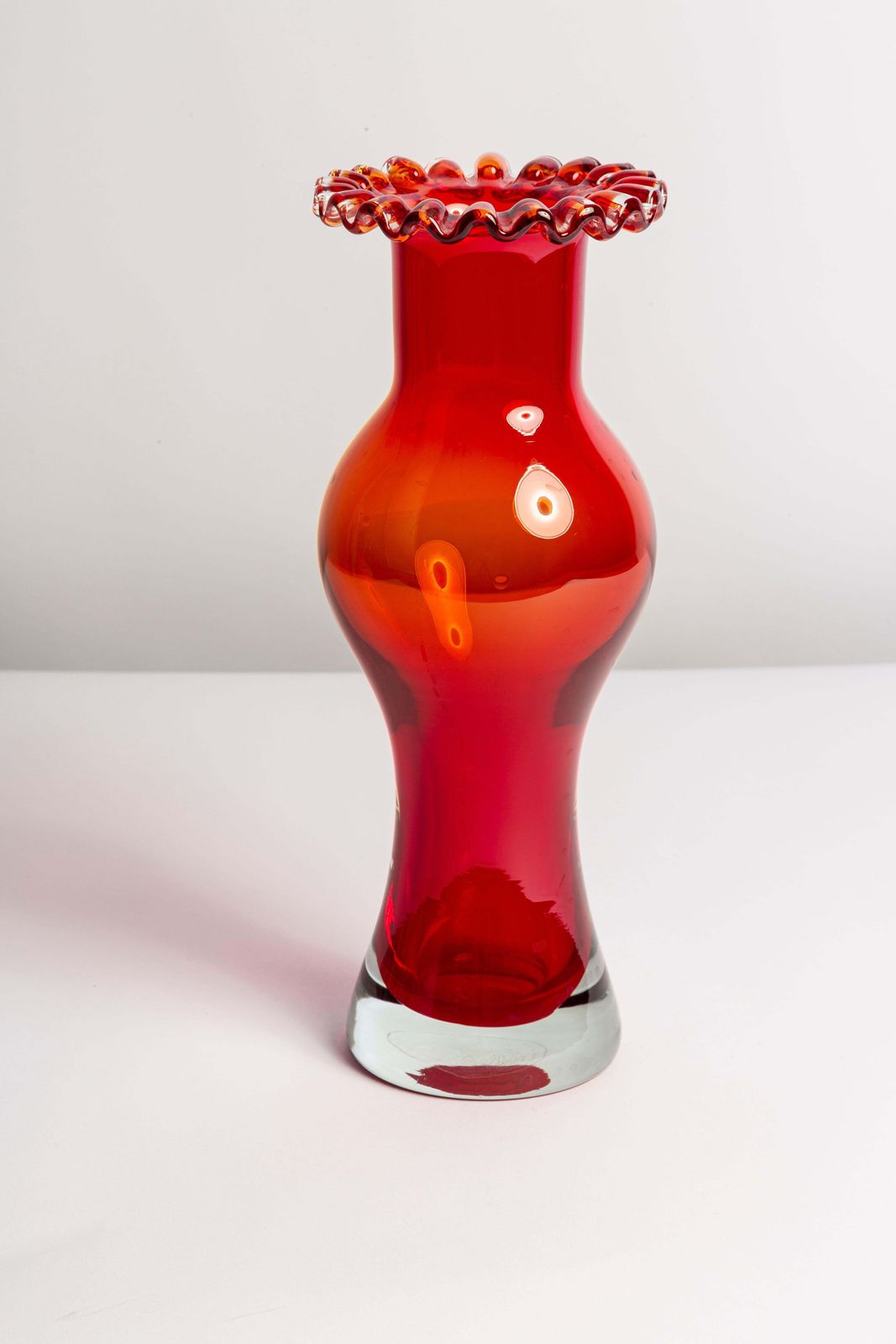 Mid Century Red Vintage Artistic Glass Frill Vase, Europe, 1970s photo furniture